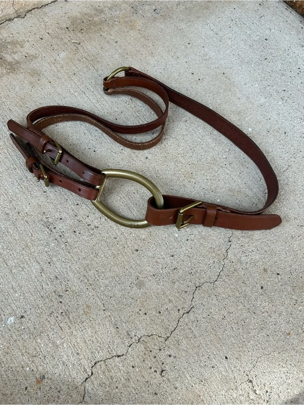 Vintage Lauren Ralph Lauren Equestrian Style Brown Leather Belt with Gold Buckle